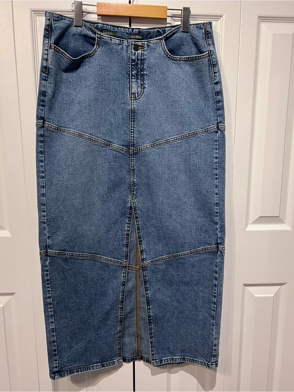 Wild Fable Blue Denim Mid-Rise  Front Slit Cotton Blend Maxi Skirt Size 12